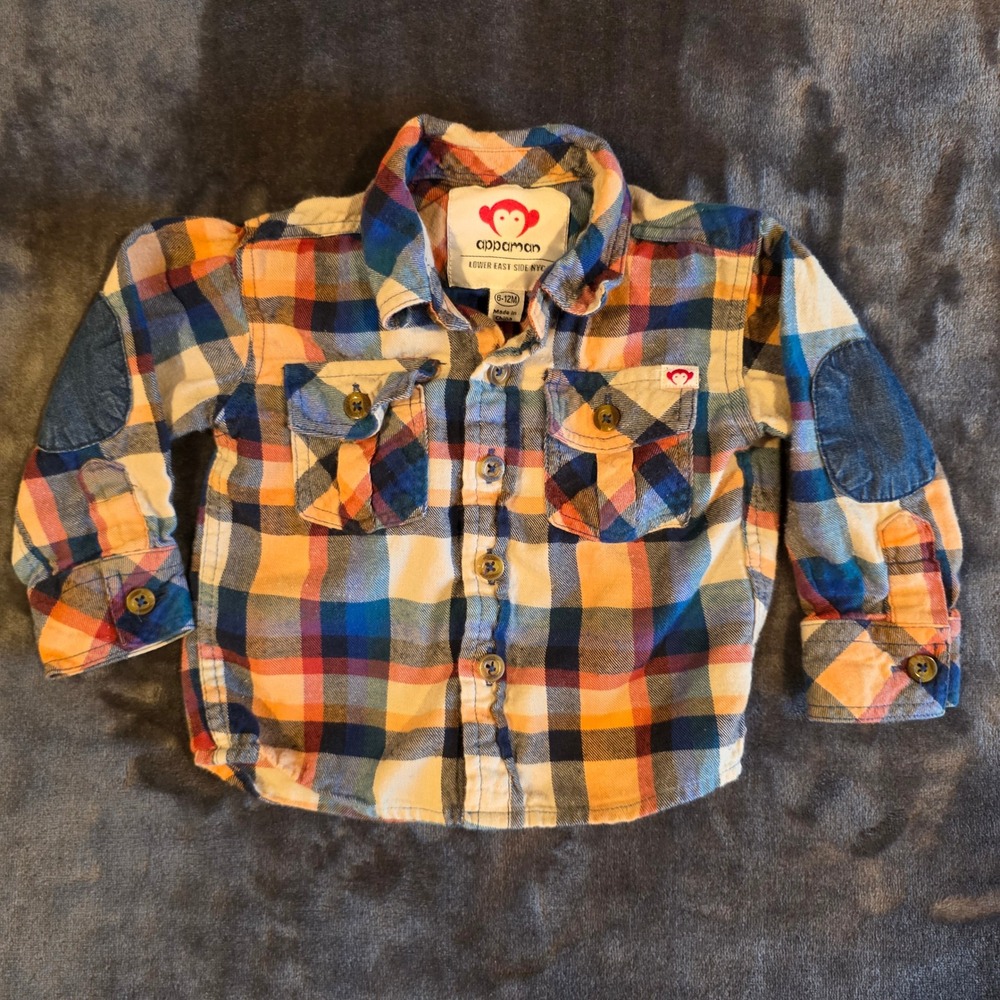 Appaman Kids Plaid Flannel Button Down Shirt Elbow Patches Multi Color 6-12M